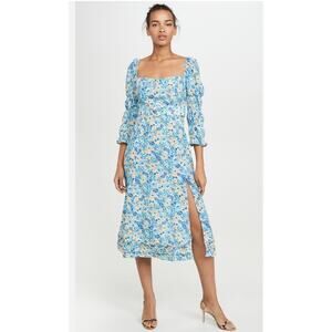 Paloma Blue Romantic Long Blue Floral Sleeve Isla Midi Dress Size Small